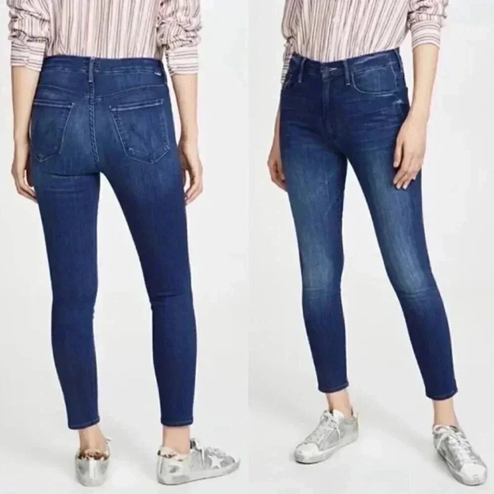 MOTHER High Waisted Looker Ankle Jeans Road To Paradise Dark Wash Size 24
